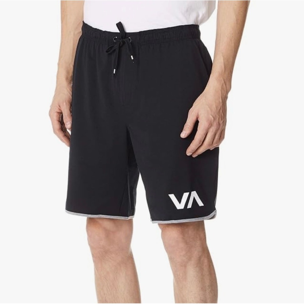 RVCA VA Sport Short, Black Jersey Knit With Gray Trim, Boys Medium, Loungewear